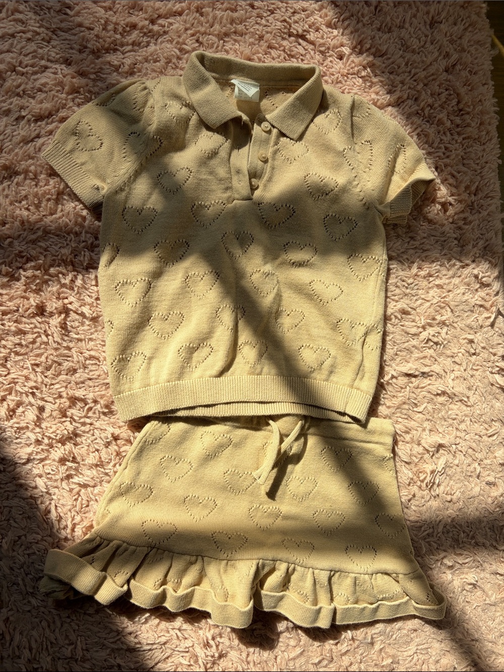 H&M Cream Knit Heart Polo Top & Ruffle Skirt Set
